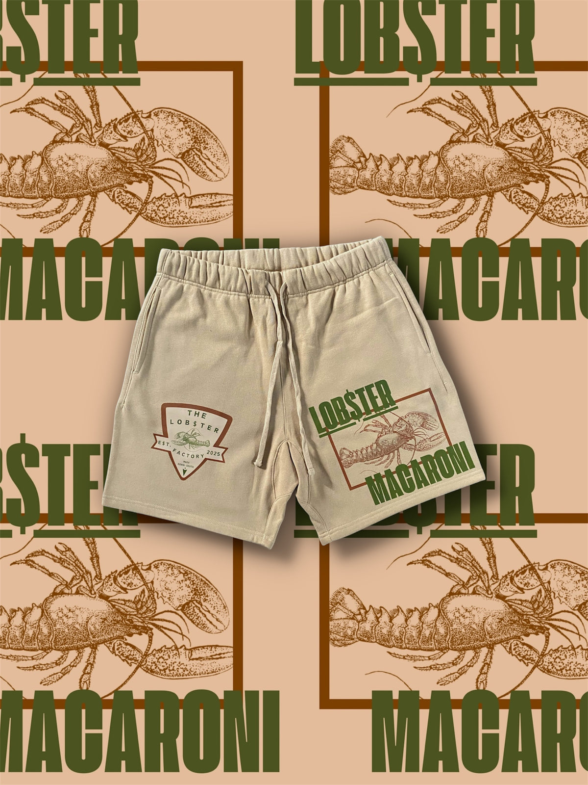 “LOB$TER MACARONI OG x LOB$TER FACTORY OG” FLEECE SHORTS - (NUDE)