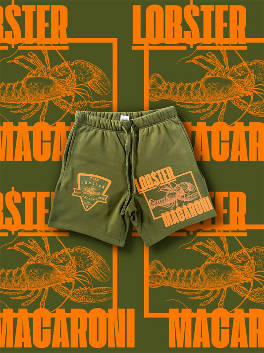 “LOB$TER MACARONI OG x LOB$TER FACTORY OG” FLEECE SHORTS - (MILITARY GREEN)
